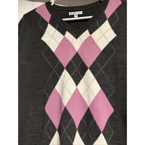 Croft & Barrow Diamond Print‎ Pullover Cardigan Sweater Gray Pink Size M - Picture 3 of 8